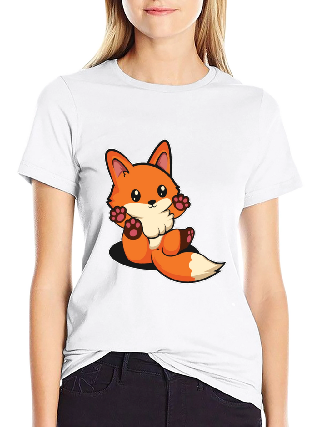 Cute Cartoon Fox Graphic Black T-Shirt