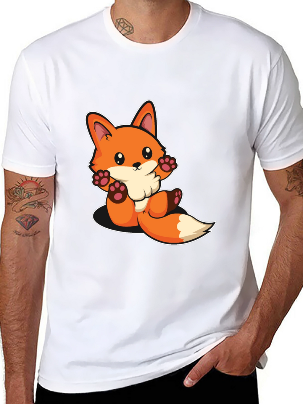 Cute Cartoon Fox Graphic Black T-Shirt