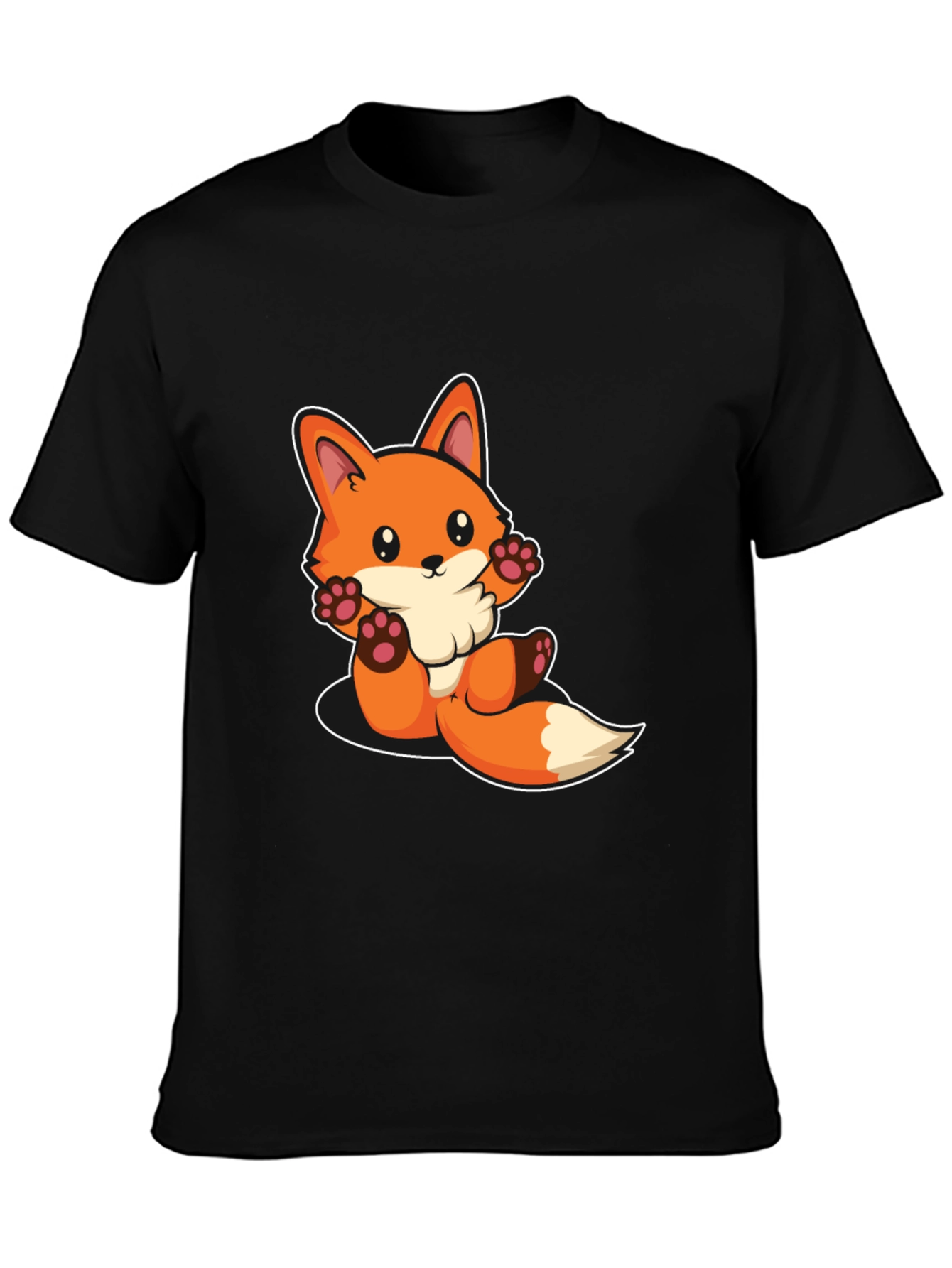 Cute Cartoon Fox Graphic Black T-Shirt