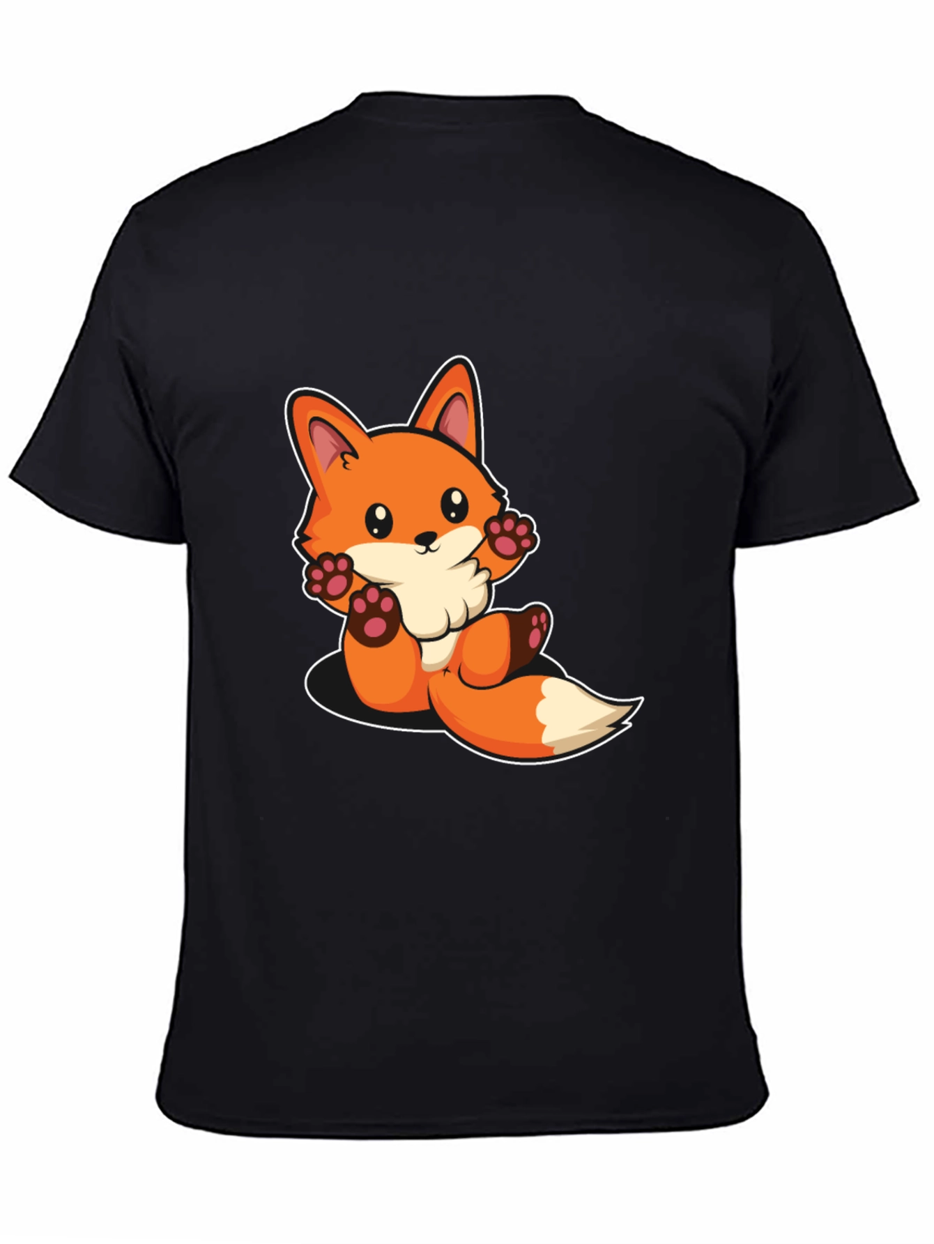 Cute Cartoon Fox Graphic Black T-Shirt