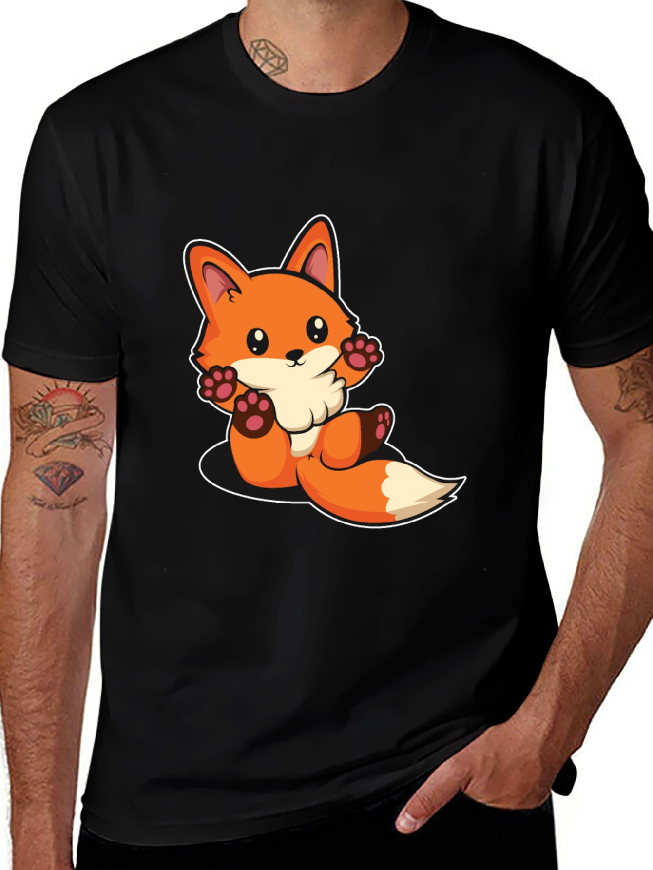 Cute Cartoon Fox Graphic Black T-Shirt