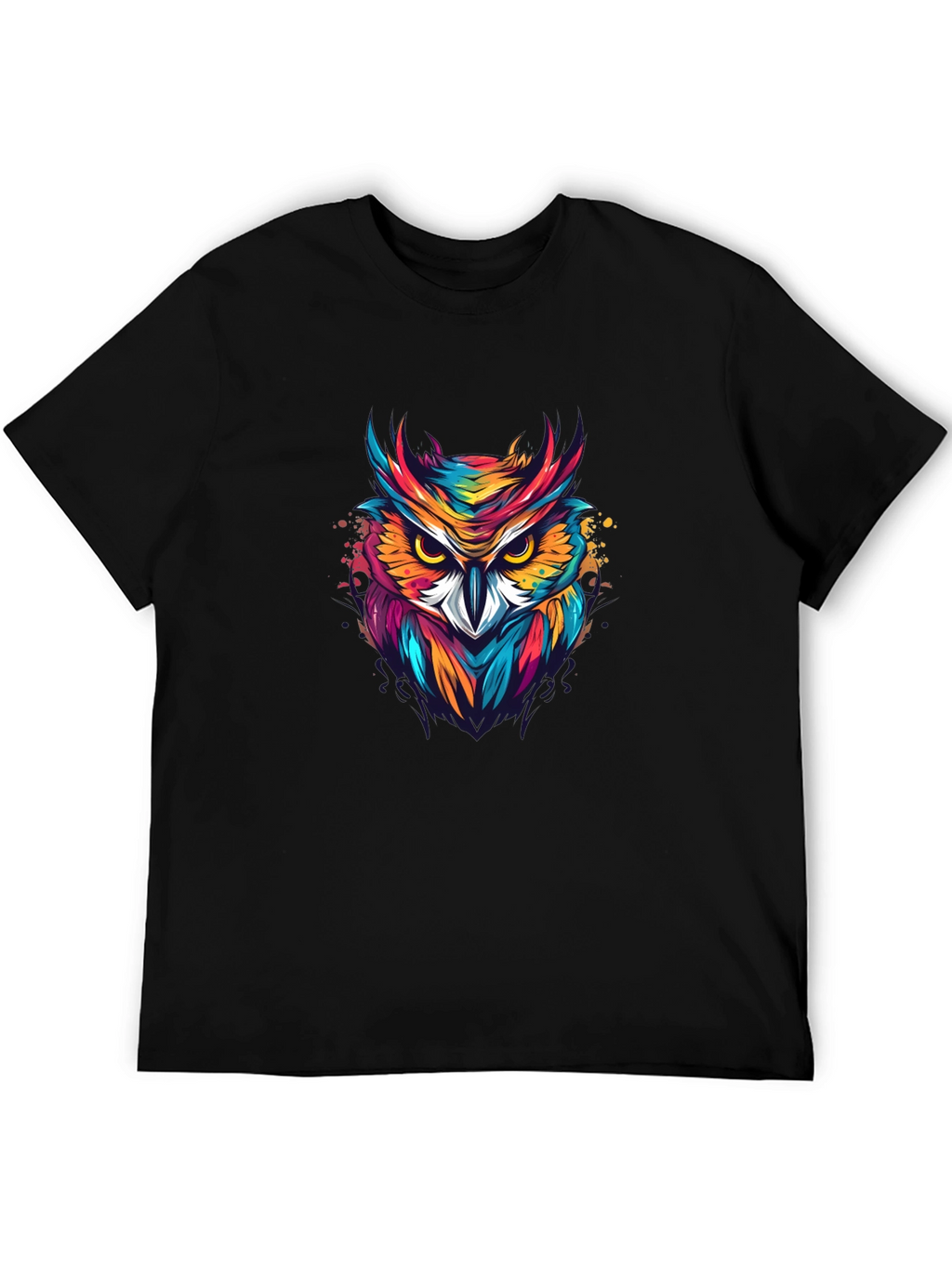 Vibrant Owl Graphic Black T-Shirt