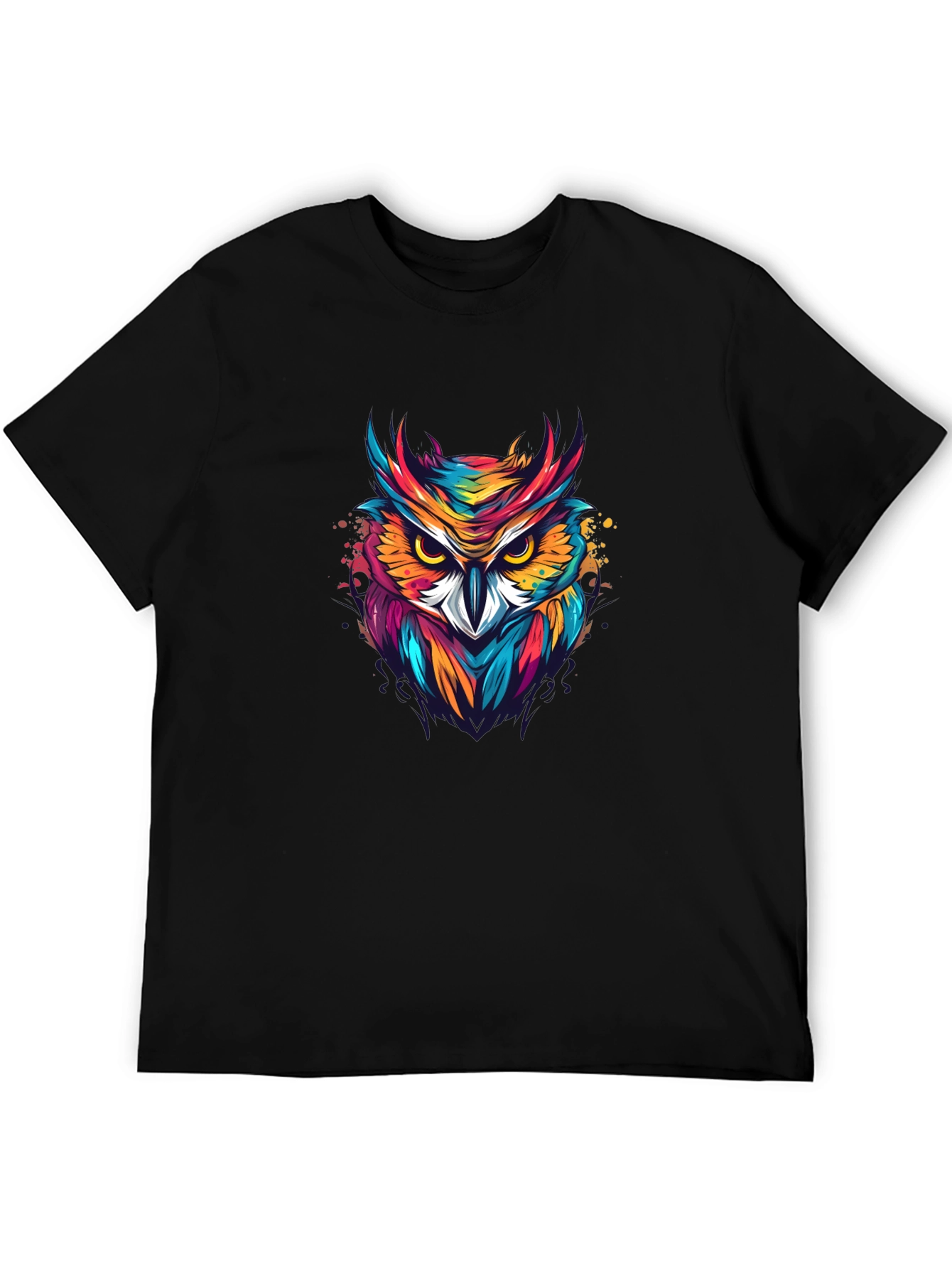 Vibrant Owl Graphic Black T-Shirt