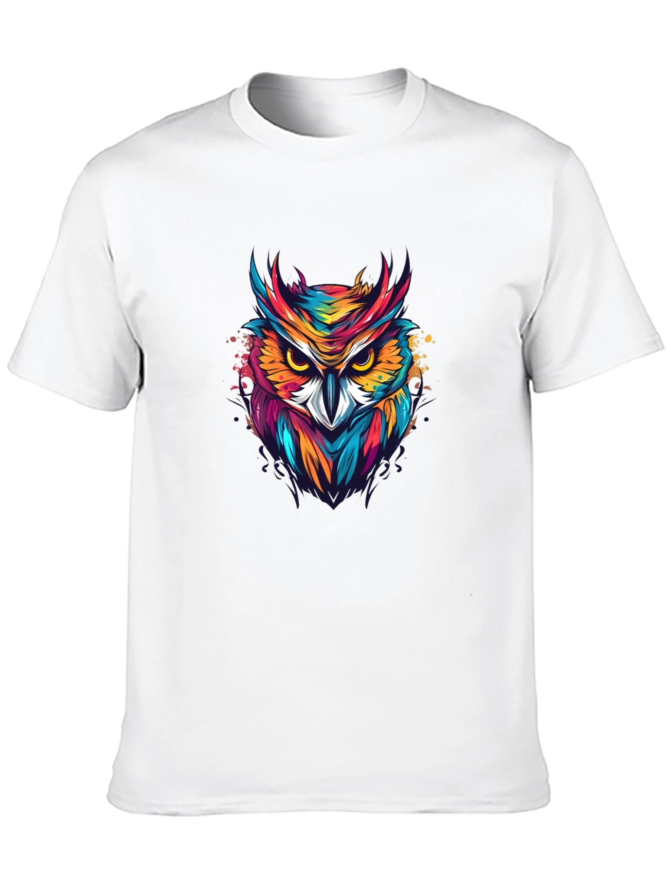 Vibrant Owl Graphic Black T-Shirt