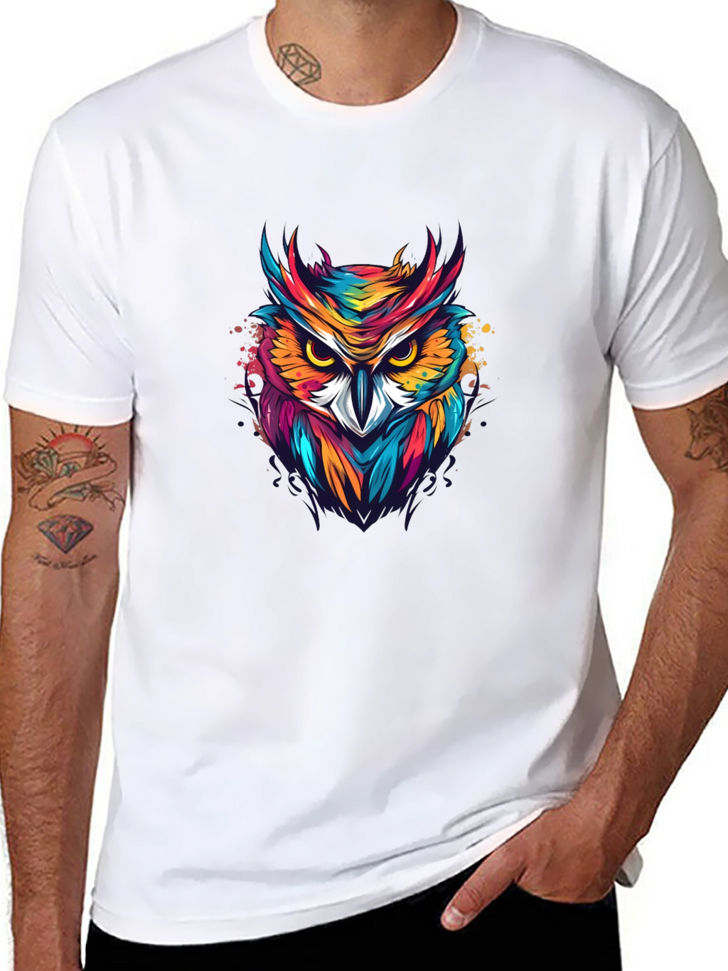 Vibrant Owl Graphic Black T-Shirt