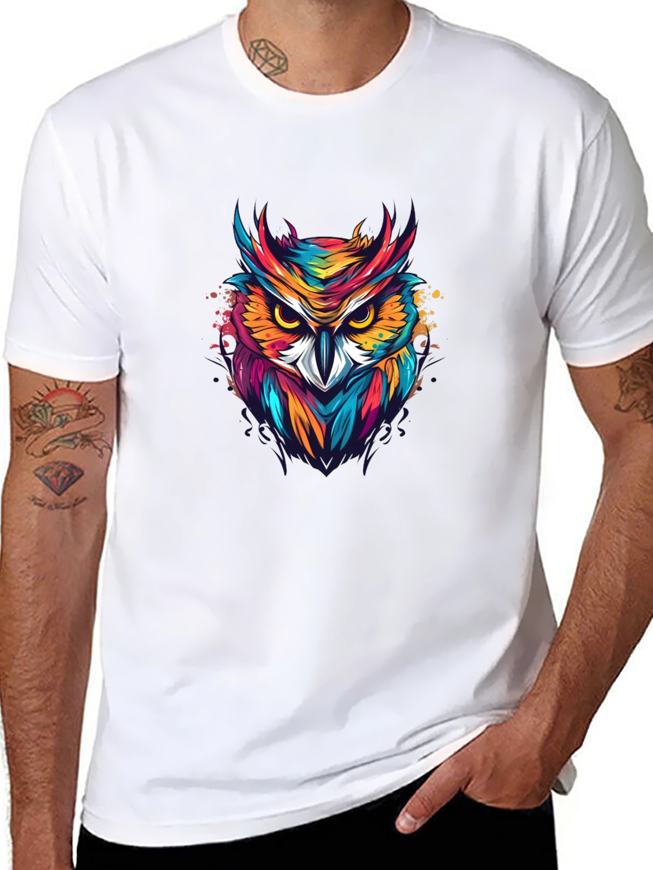 Vibrant Owl Graphic Black T-Shirt