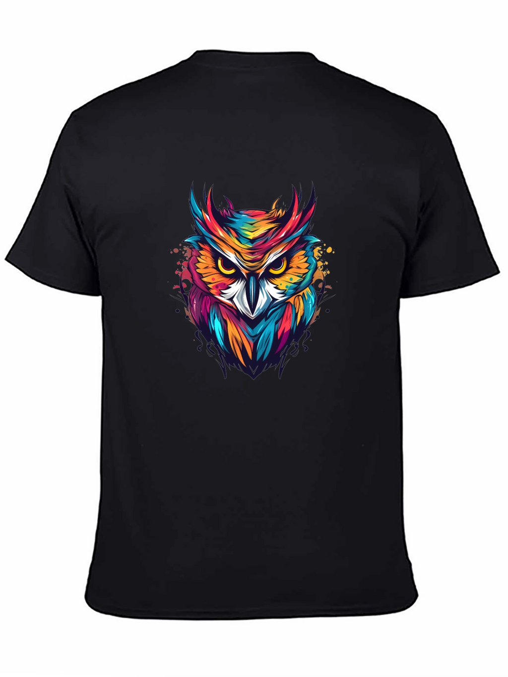 Vibrant Owl Graphic Black T-Shirt