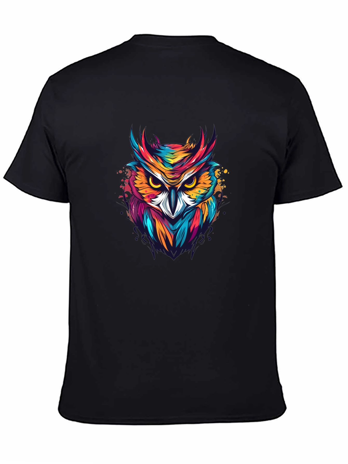Vibrant Owl Graphic Black T-Shirt