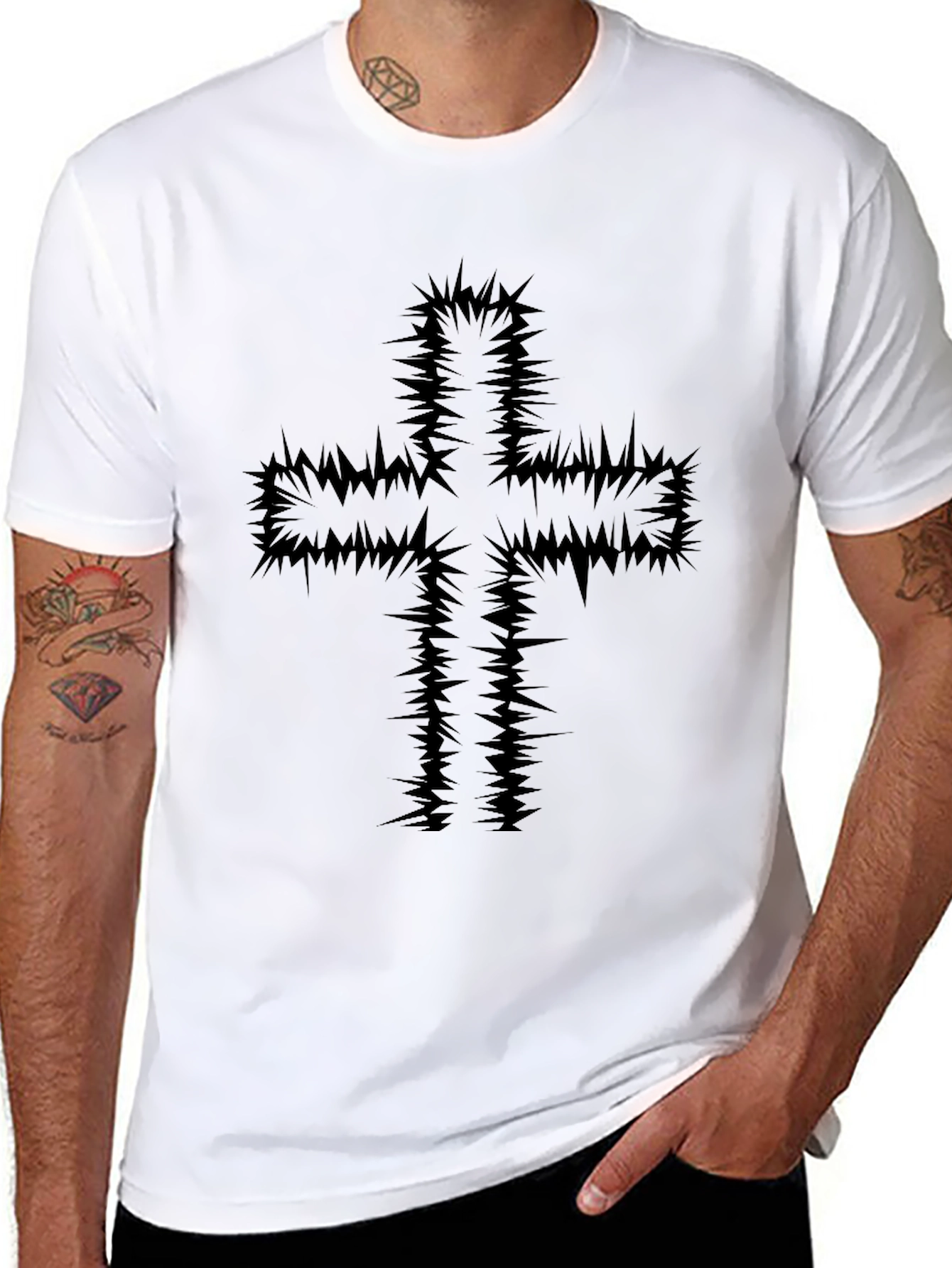 Edgy Cross Graphic Black T-Shirt