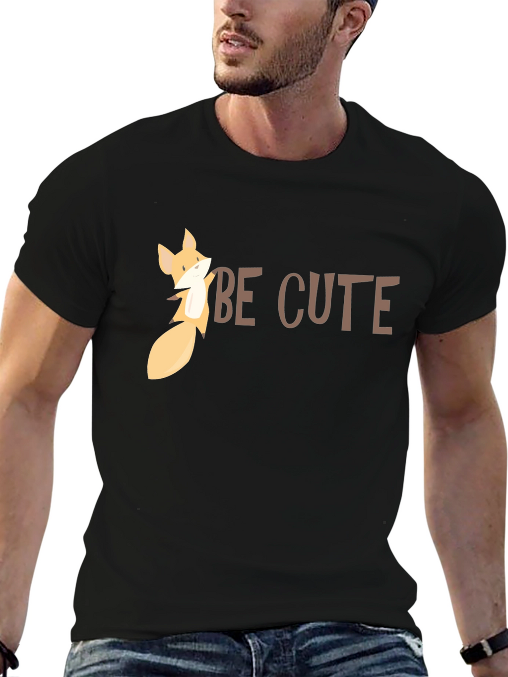 Be Cute Fox Graphic Tee - Black Cotton T-Shirt