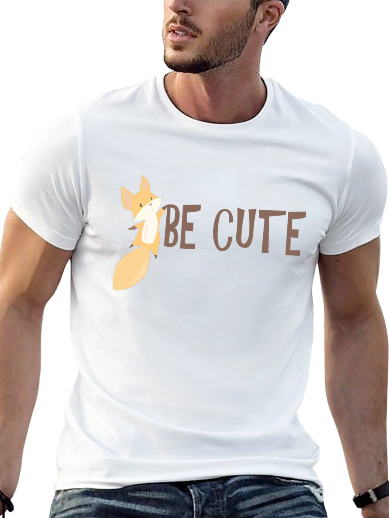 Be Cute Fox Graphic Tee - Black Cotton T-Shirt