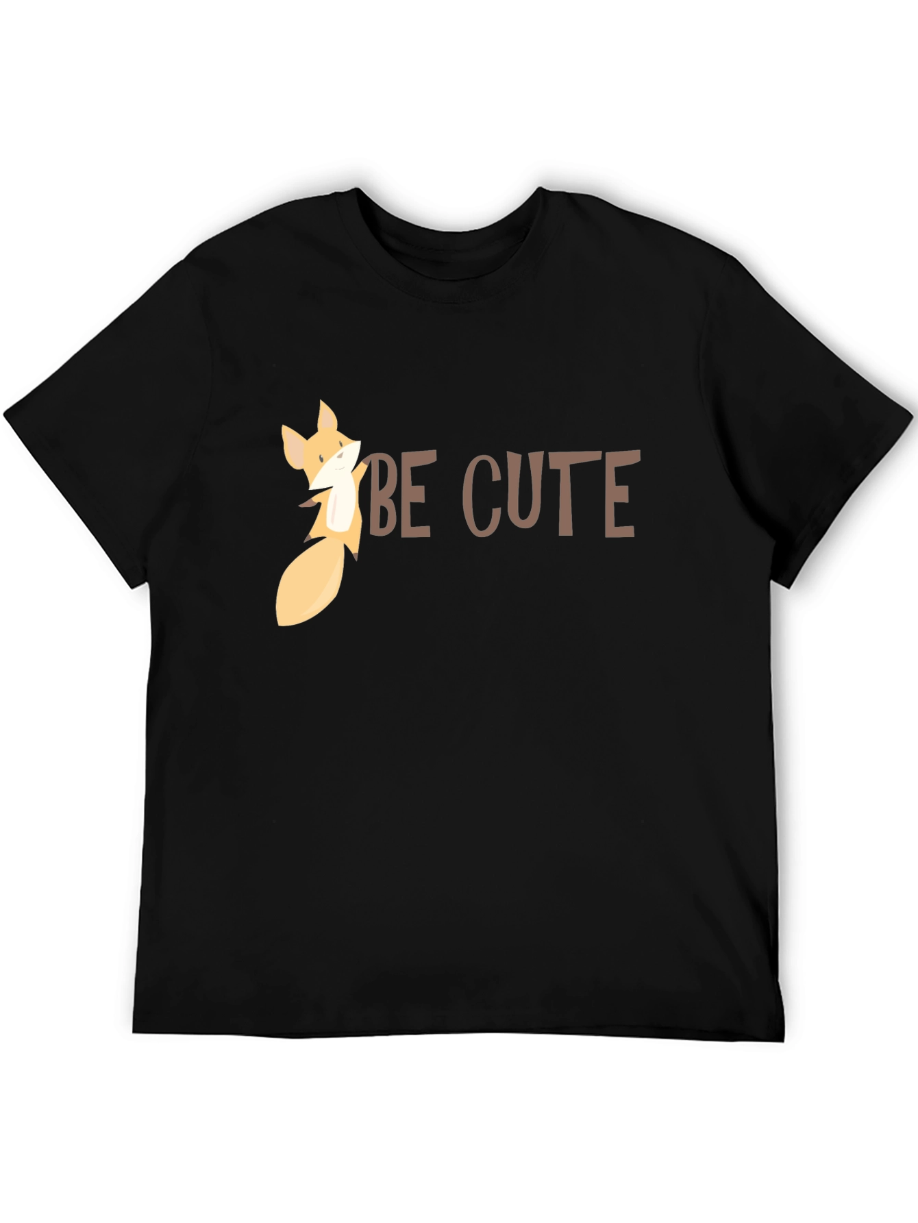 Be Cute Fox Graphic Tee - Black Cotton T-Shirt