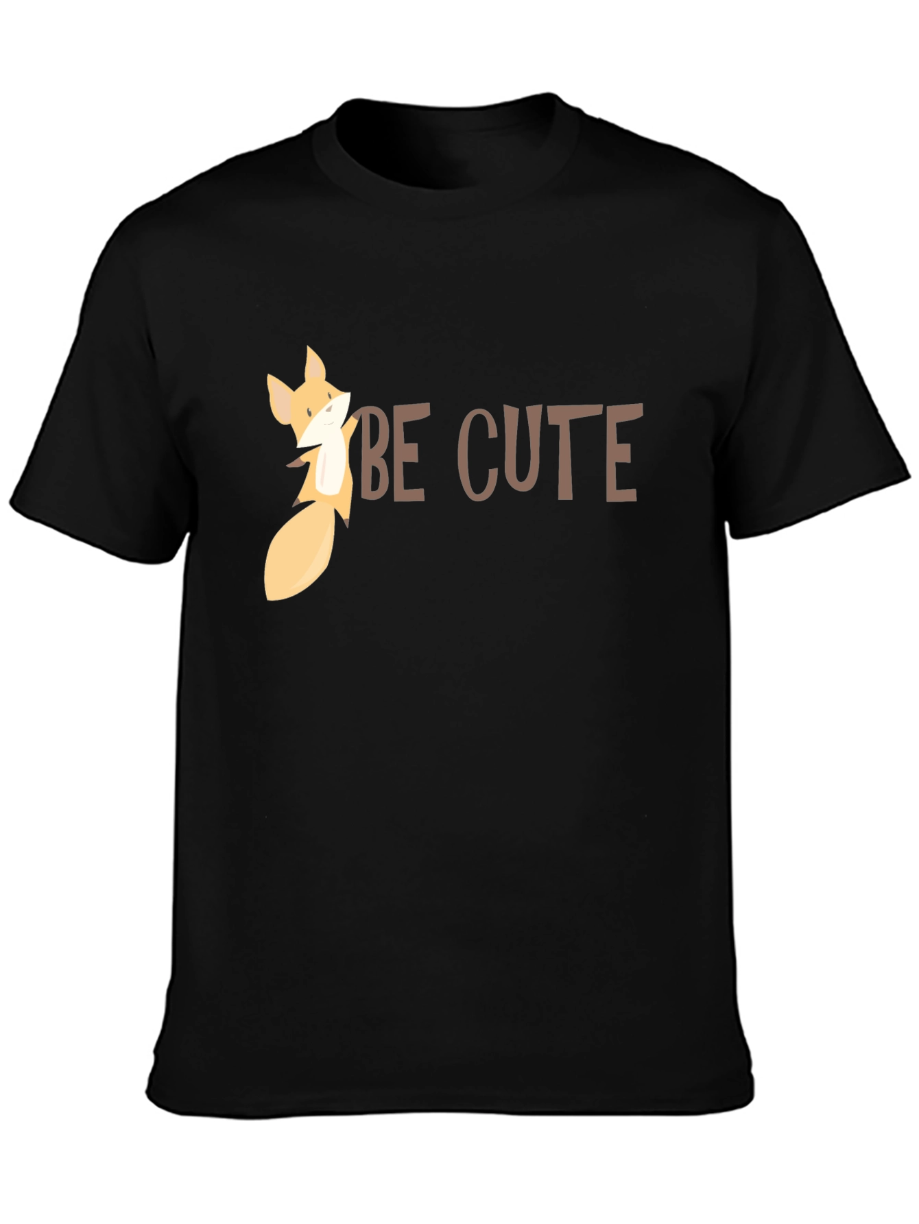 Be Cute Fox Graphic Tee - Black Cotton T-Shirt