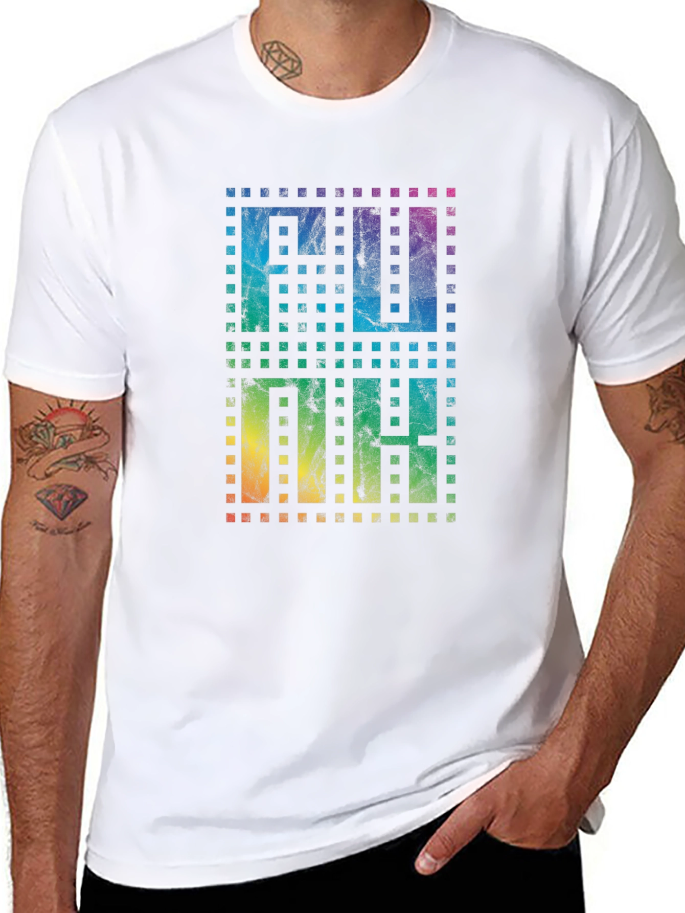 Retro Pixel Rainbow Text Black T-Shirt