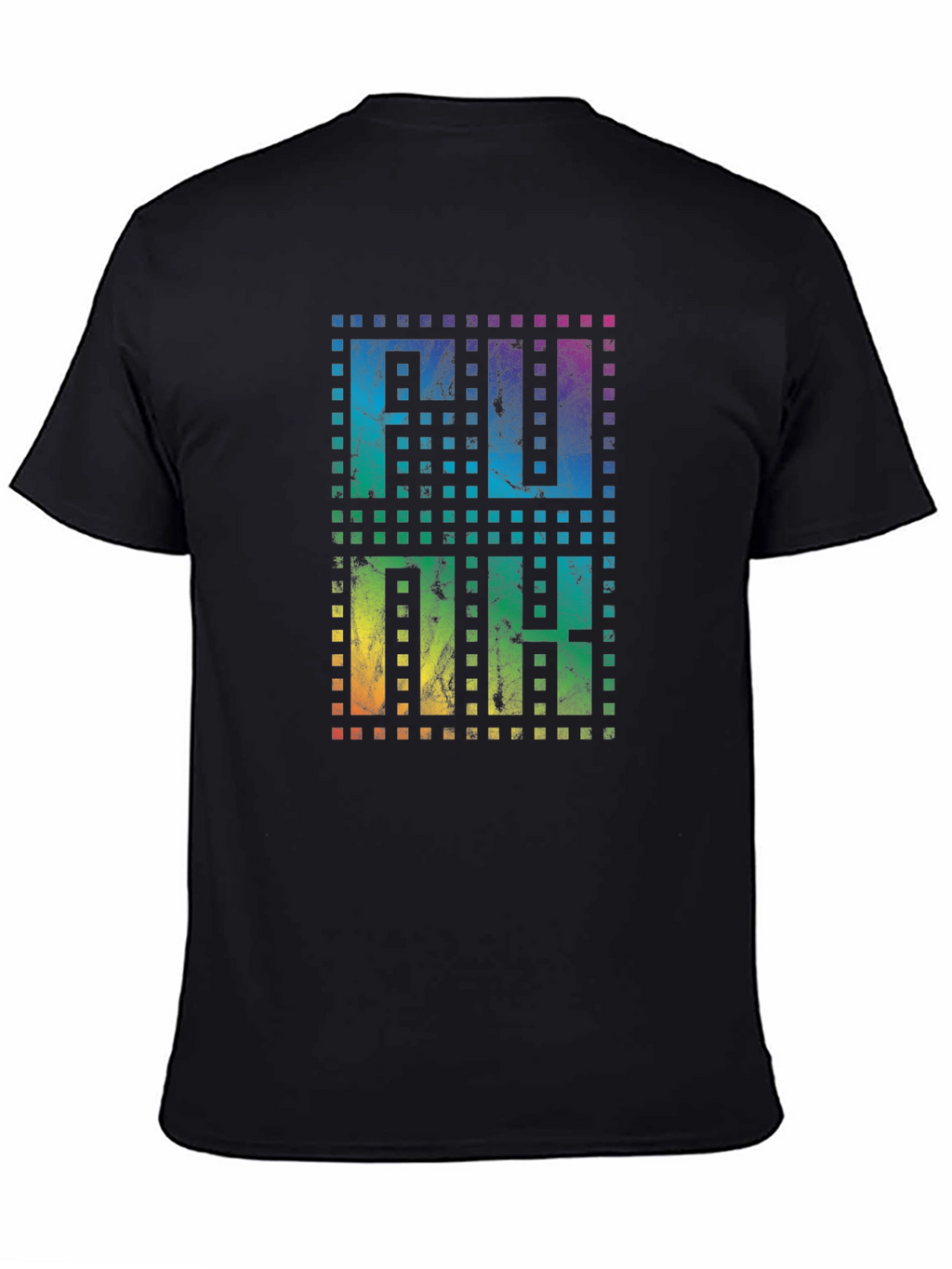 Retro Pixel Rainbow Text Black T-Shirt
