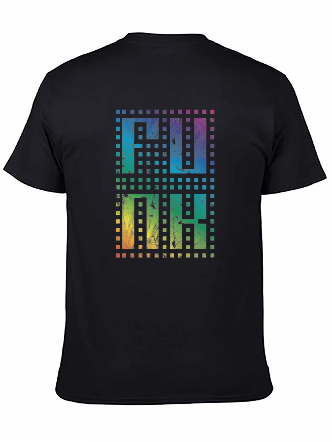 Retro Pixel Rainbow Text Black T-Shirt
