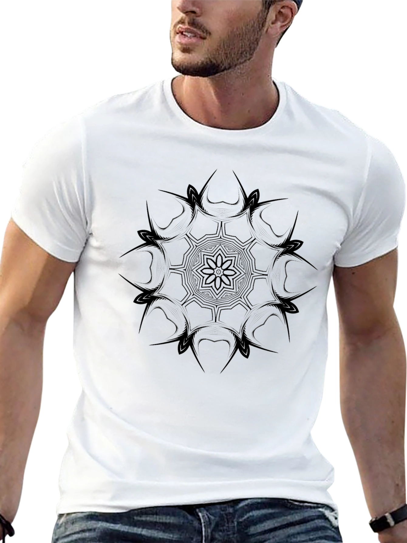 Black Mandala Graphic Tee - Stylish Mens Casual Wear