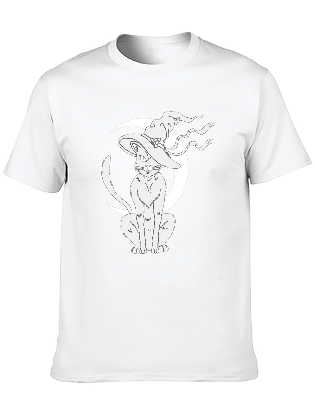Witch Cat Moon Graphic Tee - Black Cotton T-Shirt