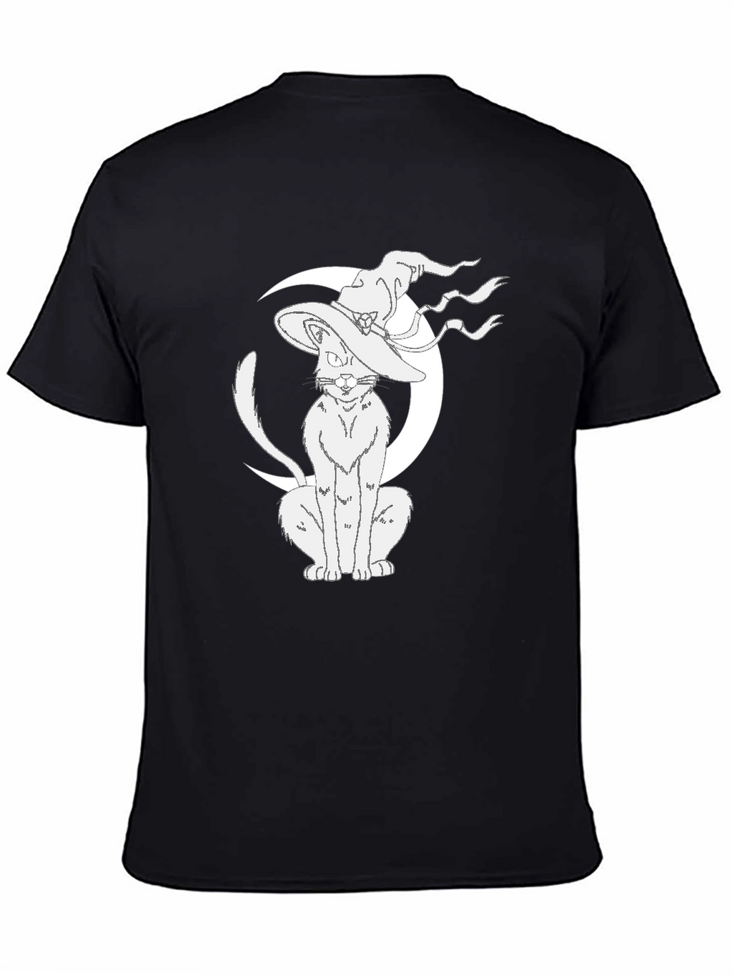 Witch Cat Moon Graphic Tee - Black Cotton T-Shirt