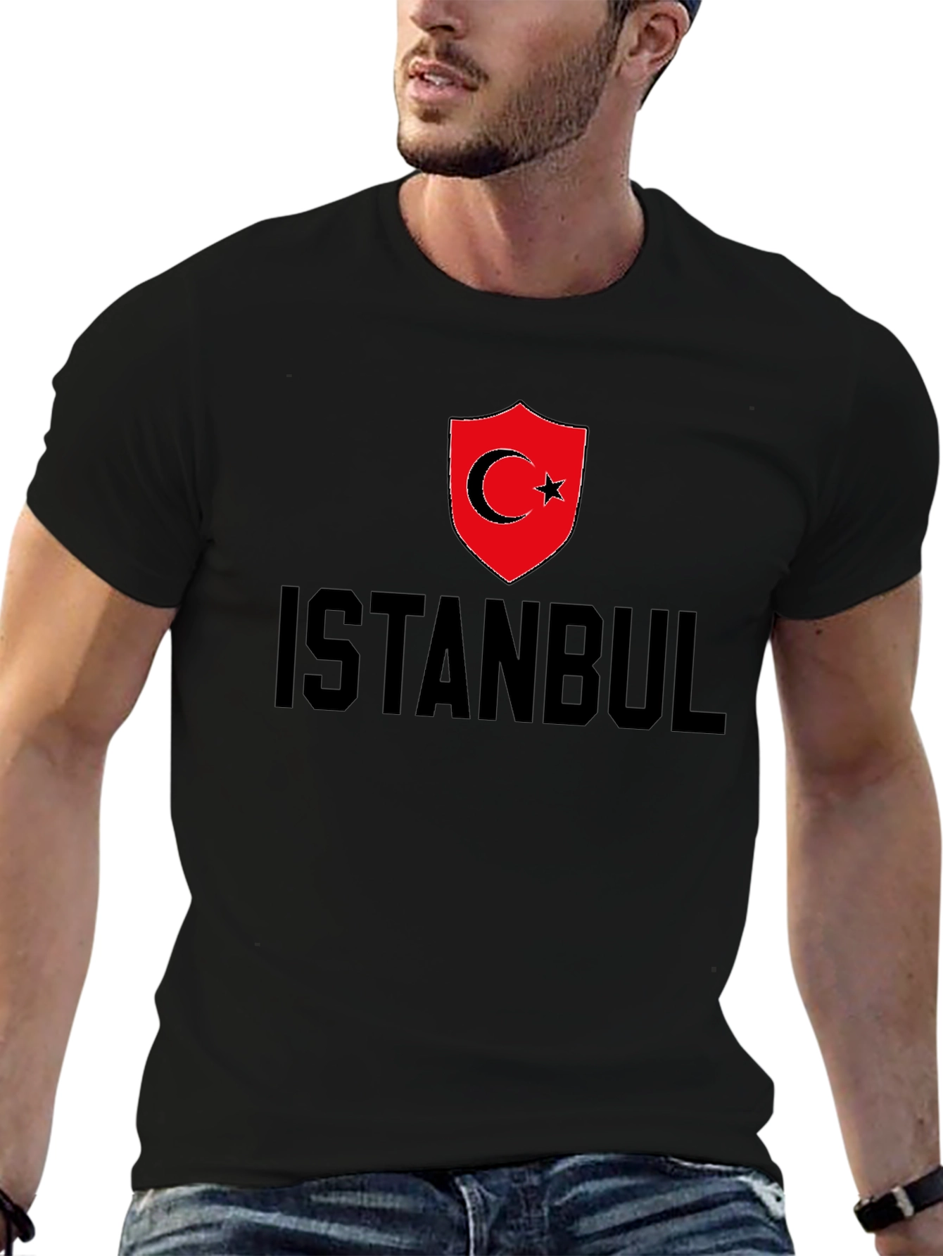 Istanbul Turkey Flag Graphic Tee - Black Cotton T-Shirt