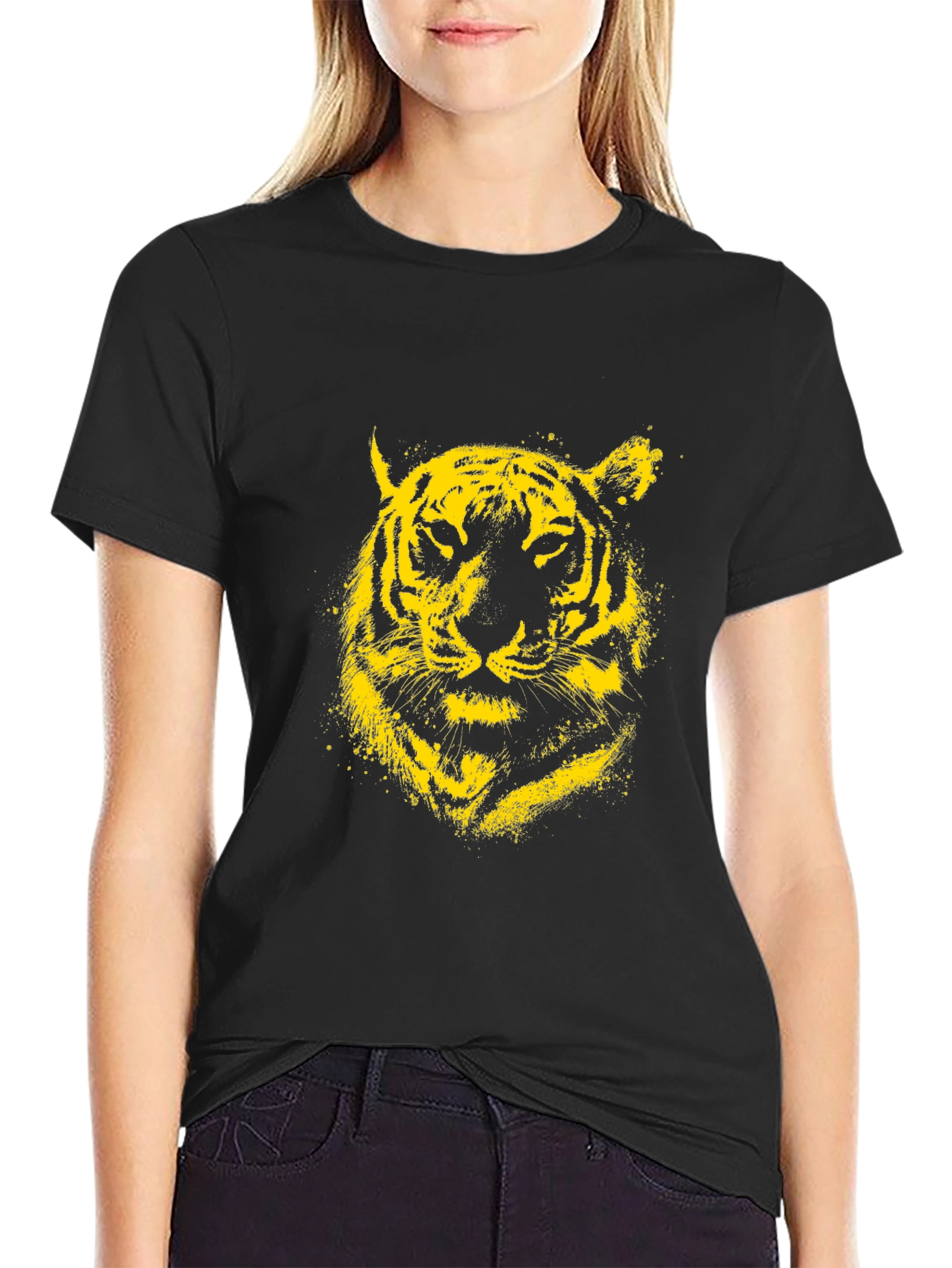 Yellow Tiger Graphic Black T-Shirt