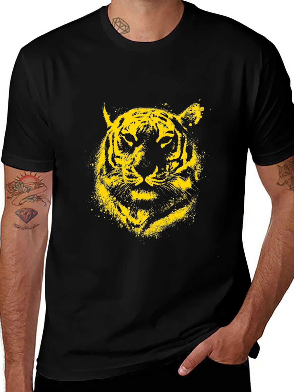Yellow Tiger Graphic Black T-Shirt