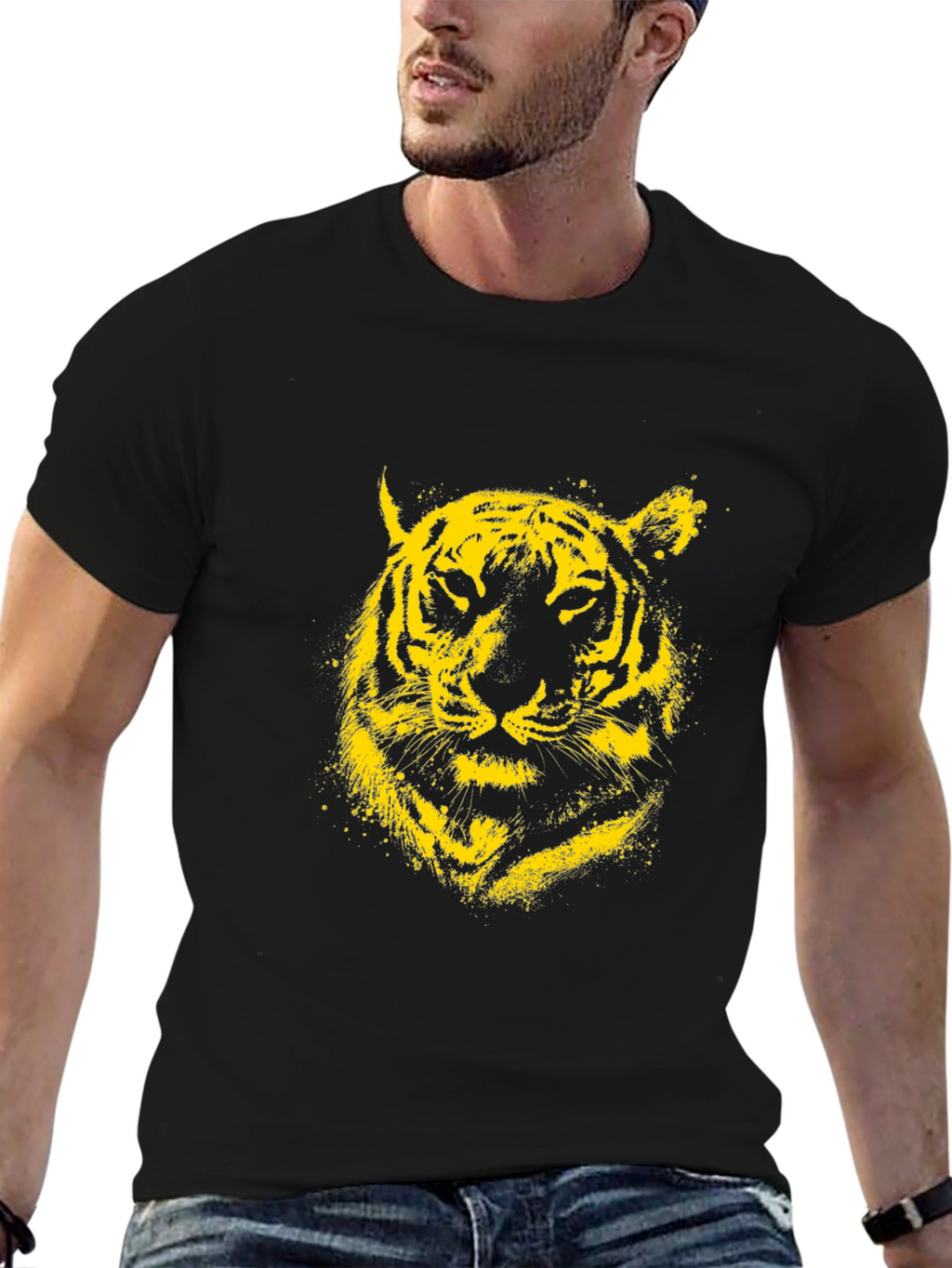 Yellow Tiger Graphic Black T-Shirt