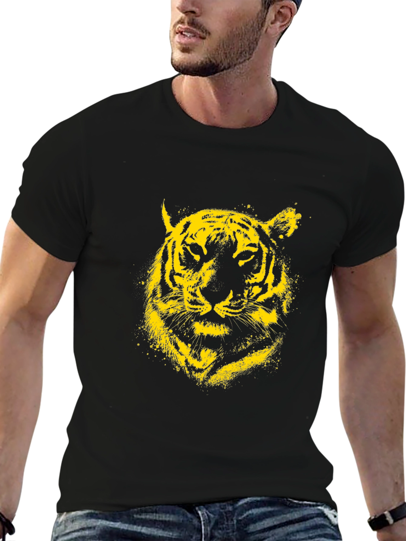 Yellow Tiger Graphic Black T-Shirt