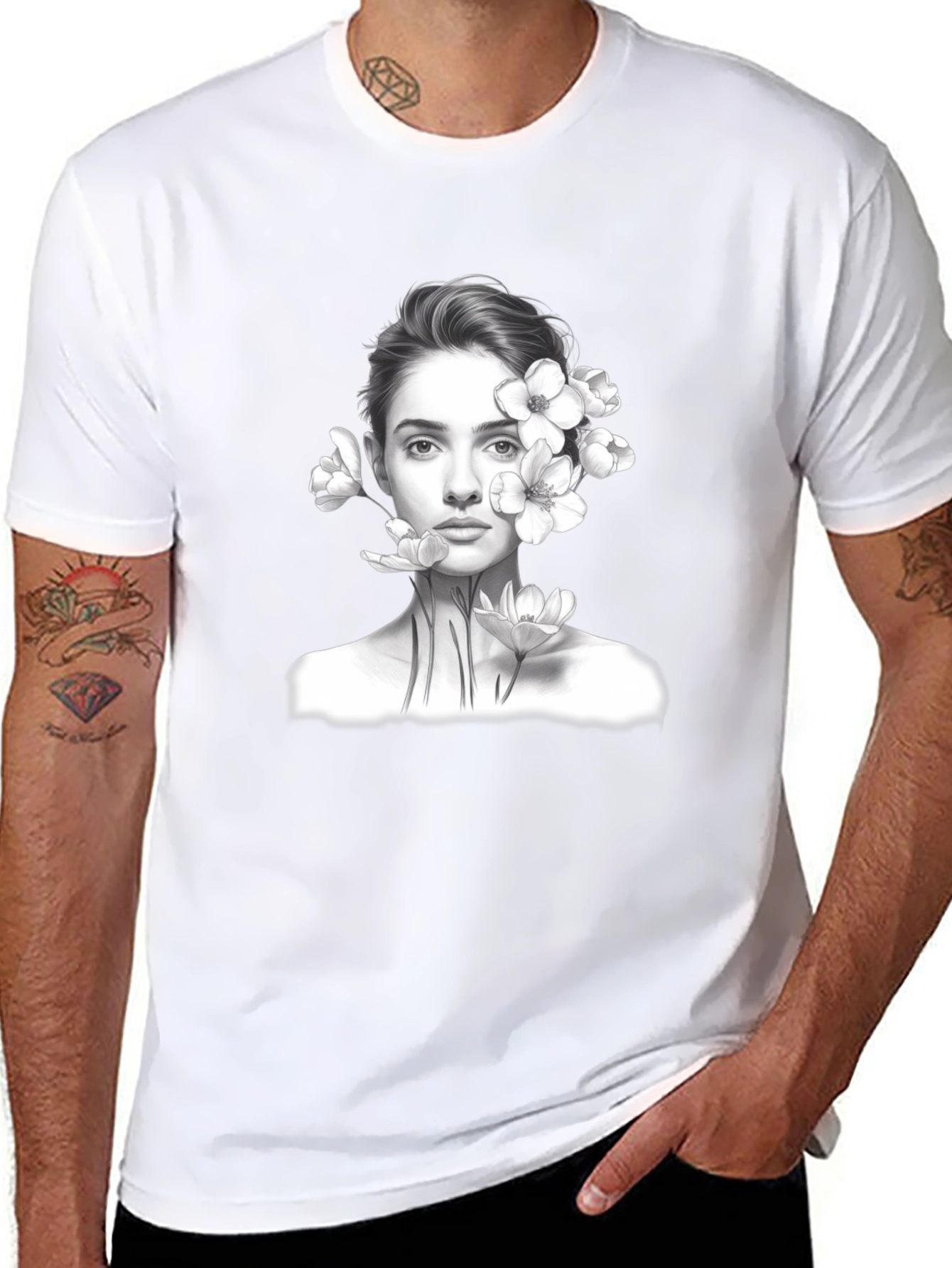 Floral Portrait Graphic Tee - Black