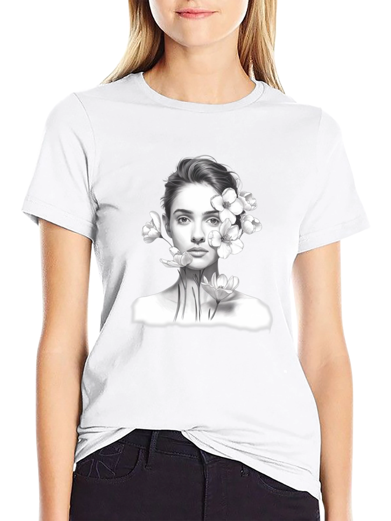 Floral Portrait Graphic Tee - Black