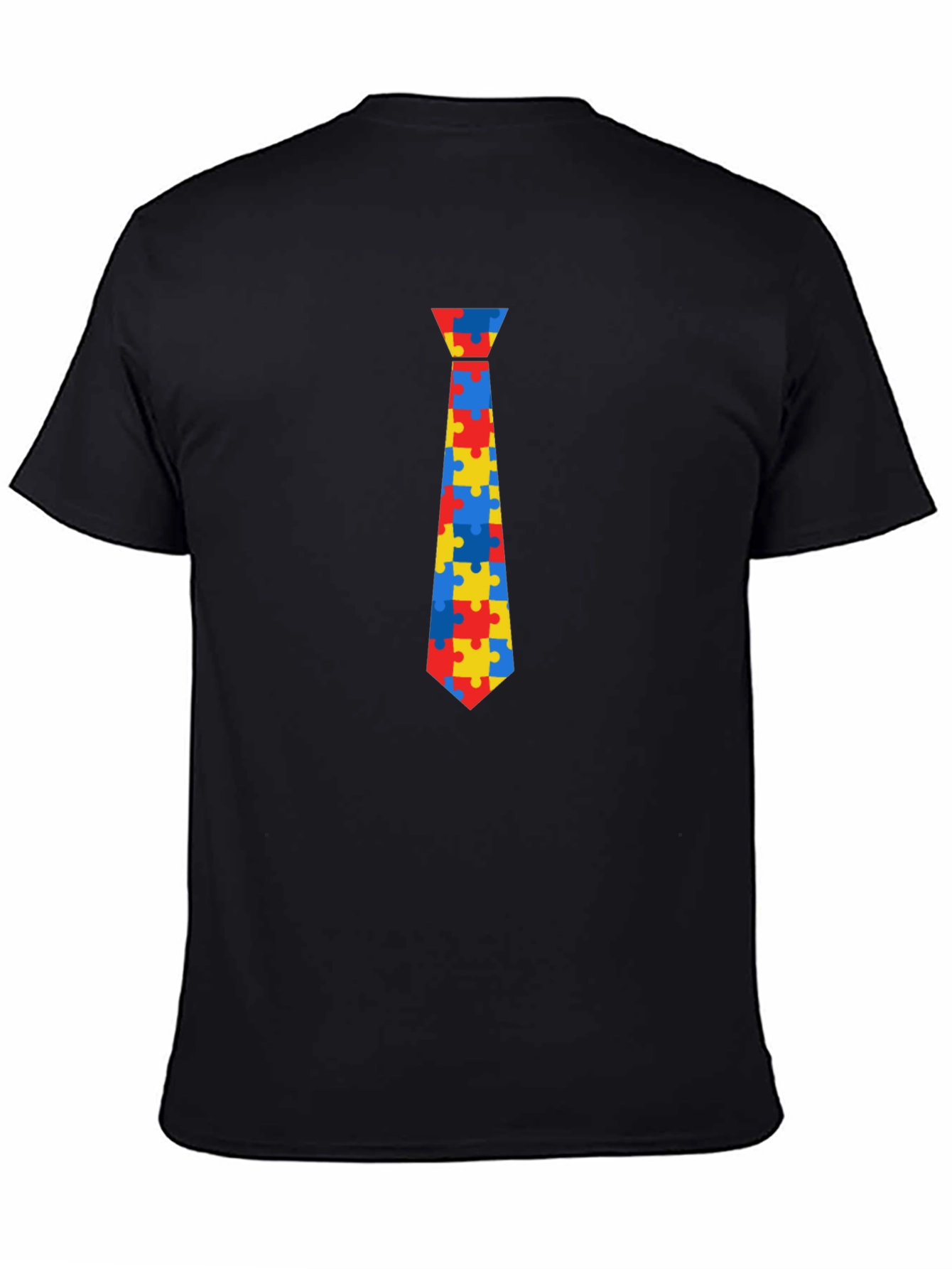 Autism Awareness Puzzle Tie Graphic Tee - Black