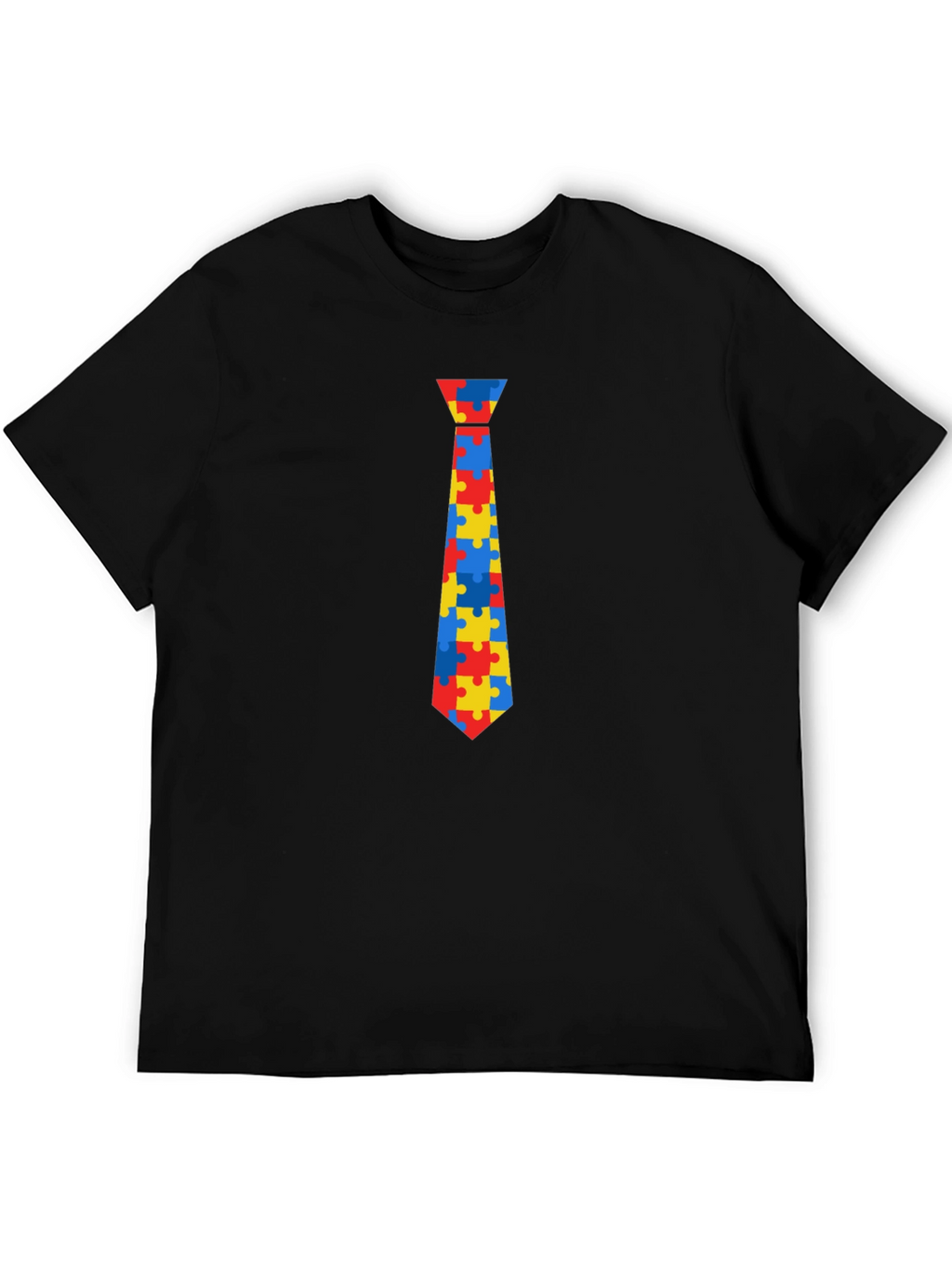 Autism Awareness Puzzle Tie Graphic Tee - Black