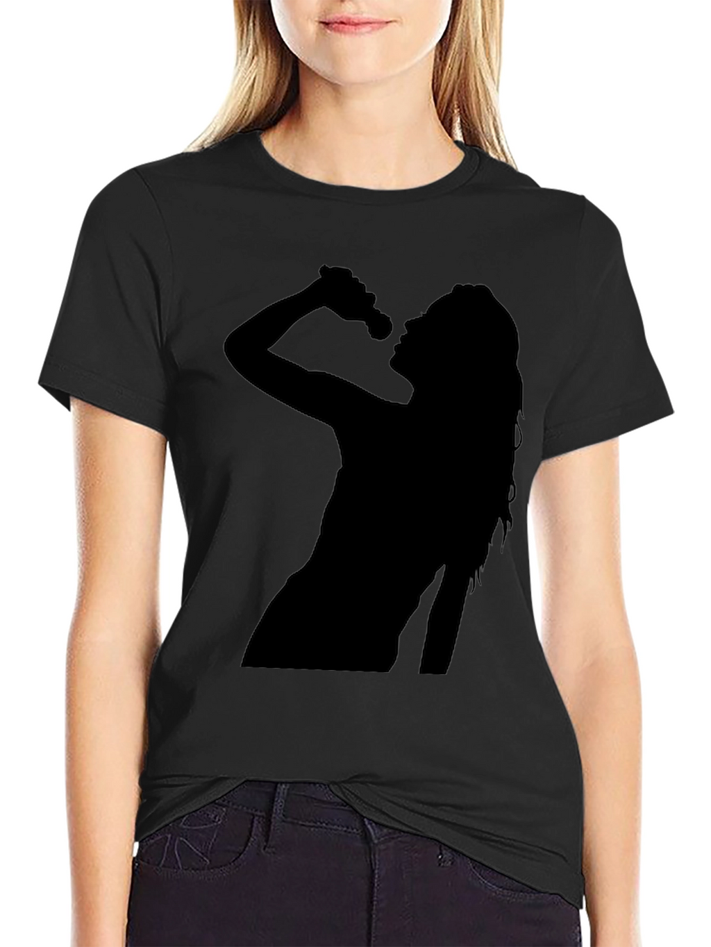 Silhouette Singer Graphic T-Shirt - Casual Black Tee