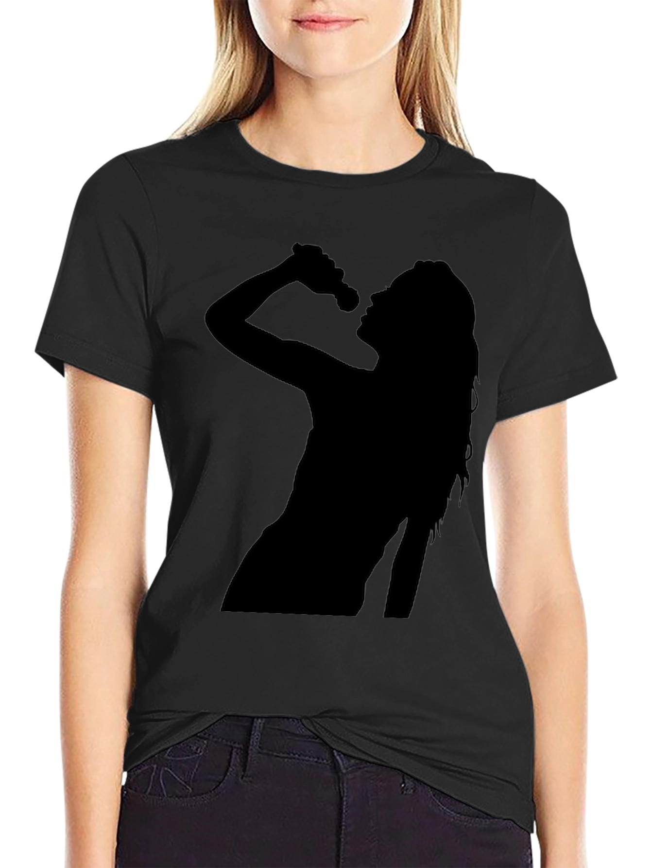 Silhouette Singer Graphic T-Shirt - Casual Black Tee