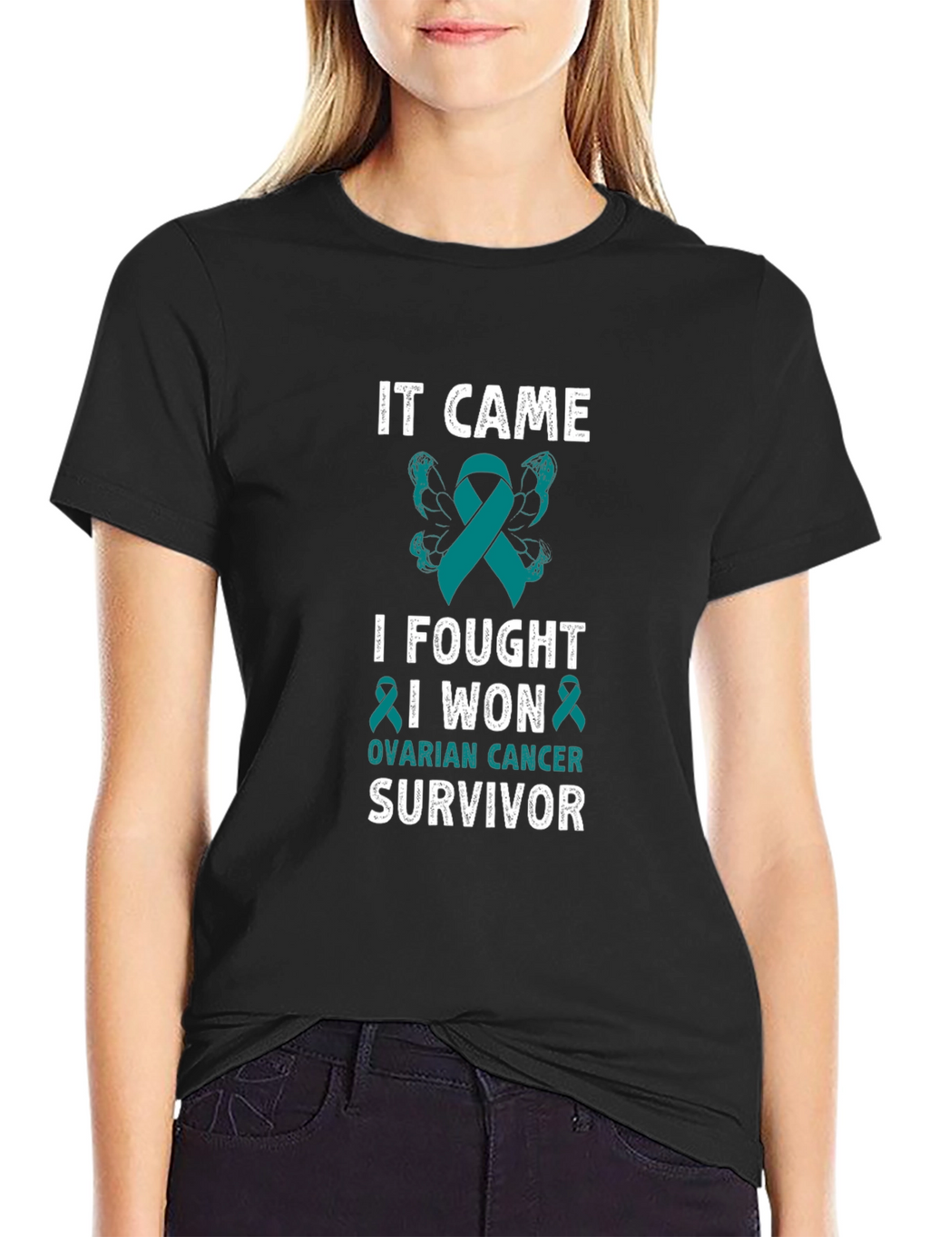 Ovarian Cancer Survivor T-Shirt Teal Ribbon