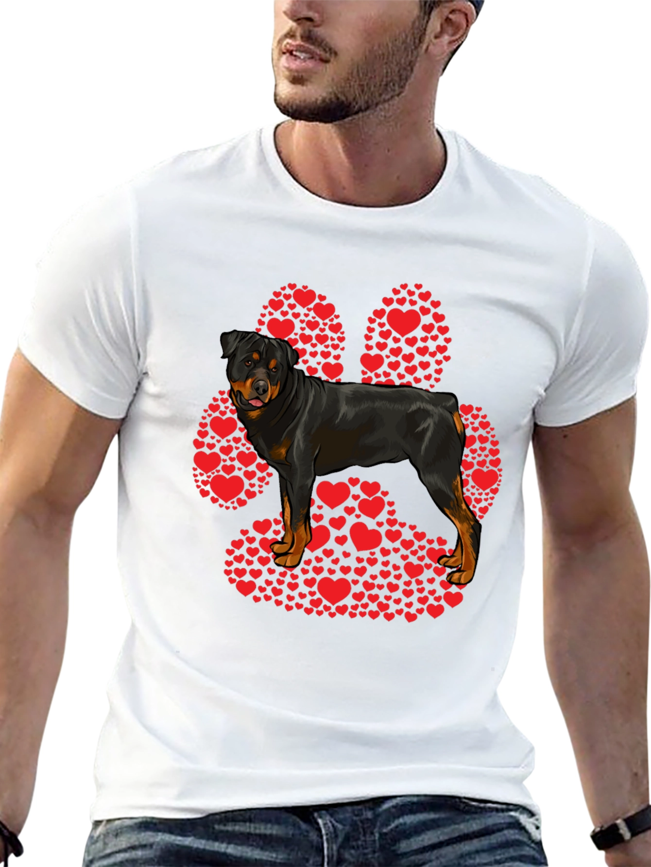 Rottweiler Paw Print Heart T-Shirt - Dog Lover Tee