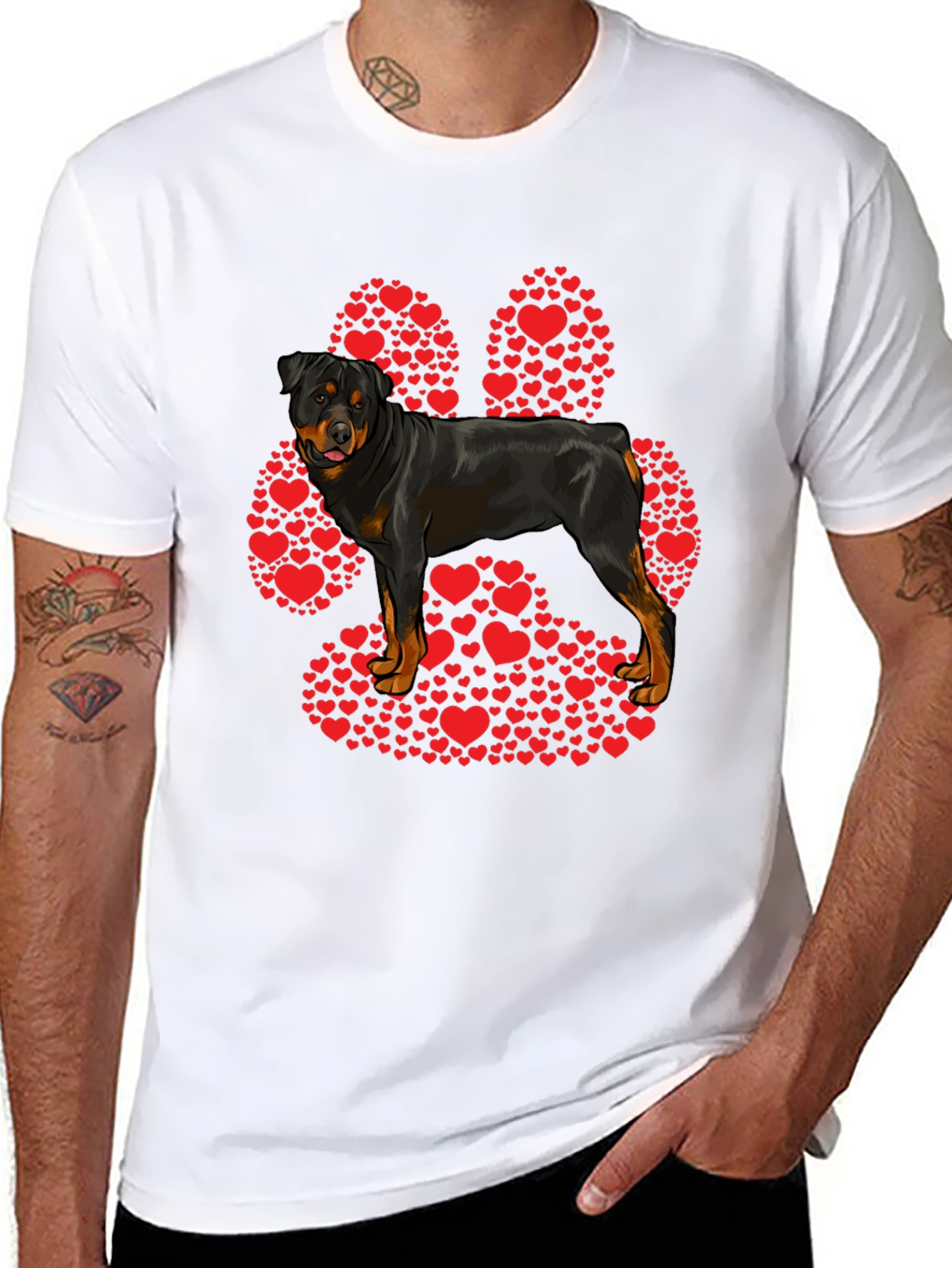 Rottweiler Paw Print Heart T-Shirt - Dog Lover Tee