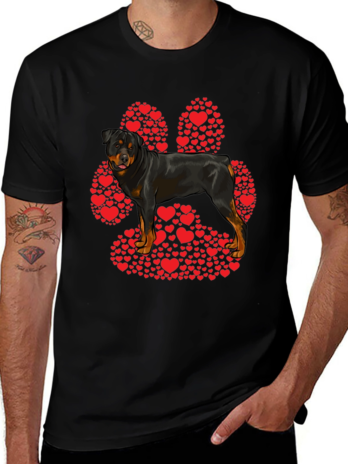 Rottweiler Paw Print Heart T-Shirt - Dog Lover Tee