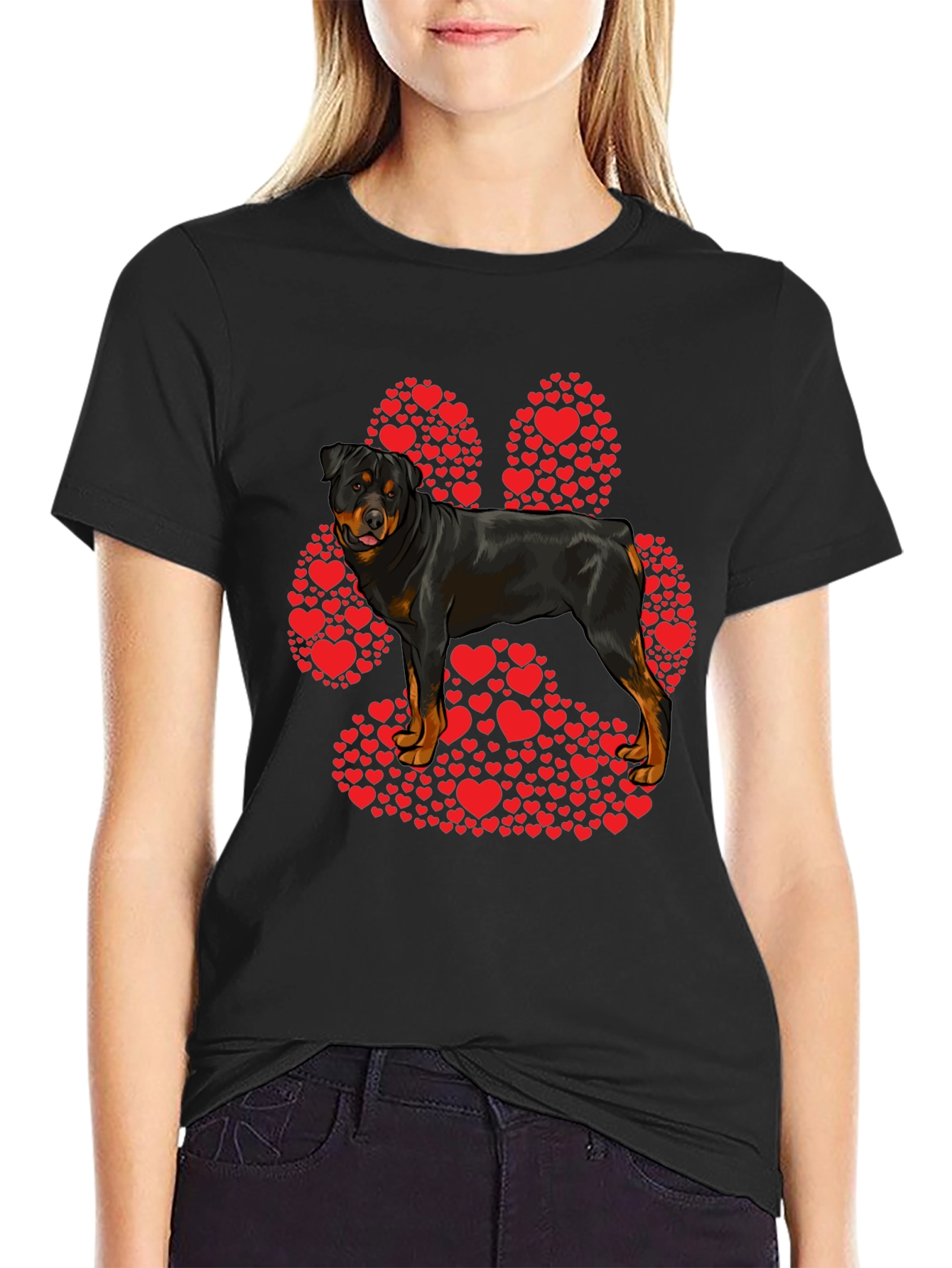 Rottweiler Paw Print Heart T-Shirt - Dog Lover Tee