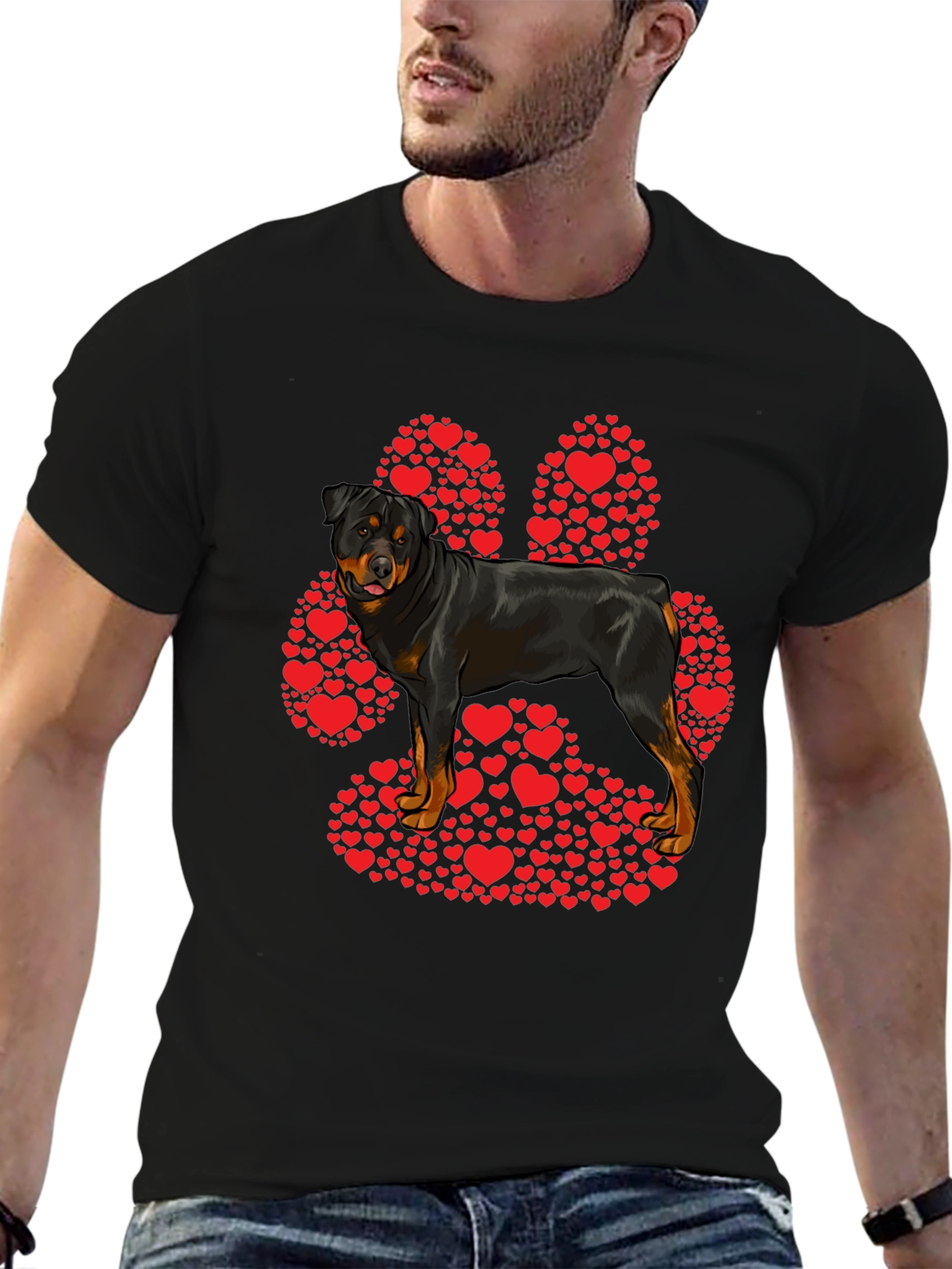 Rottweiler Paw Print Heart T-Shirt - Dog Lover Tee