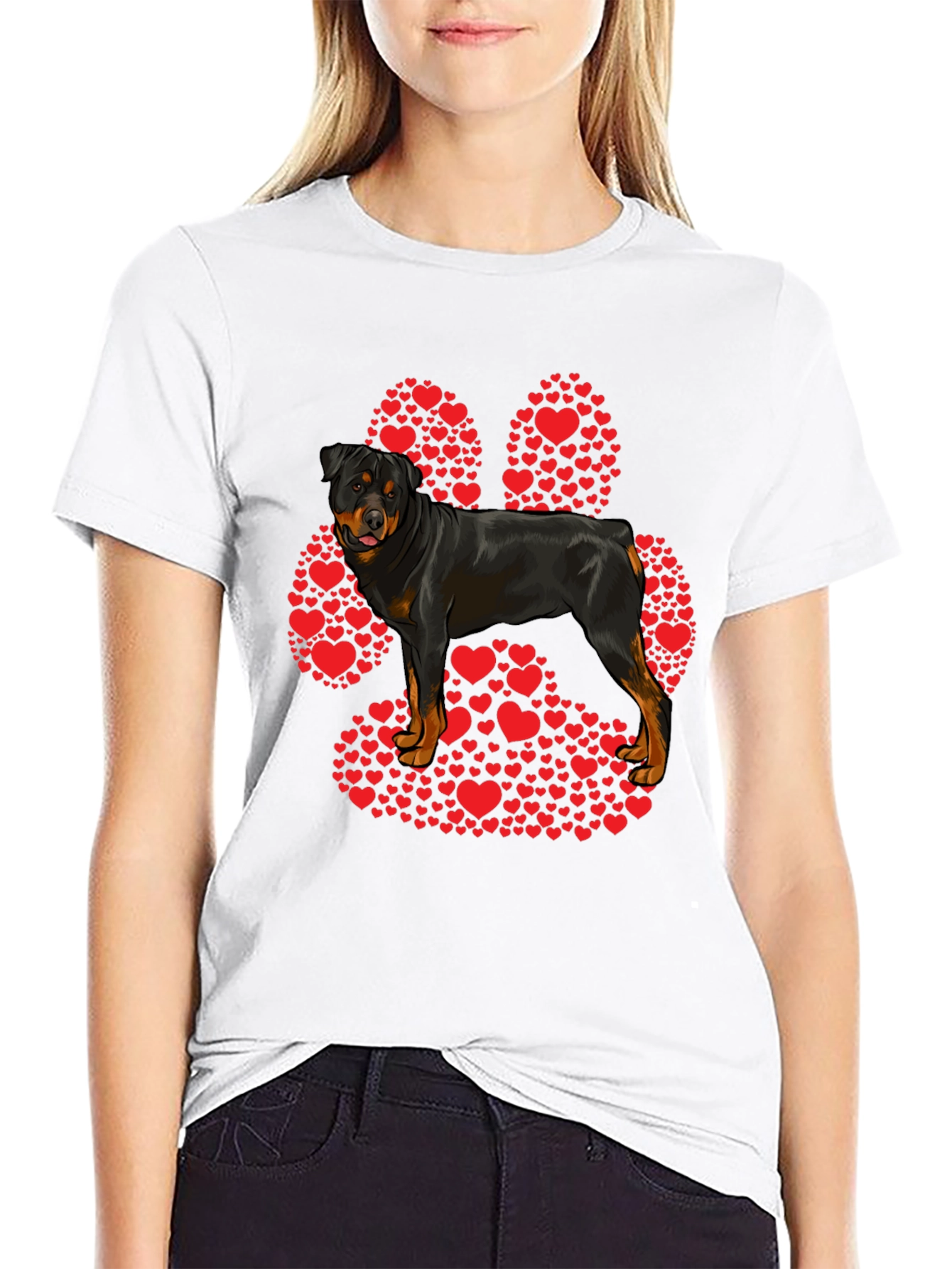 Rottweiler Paw Print Heart T-Shirt - Dog Lover Tee