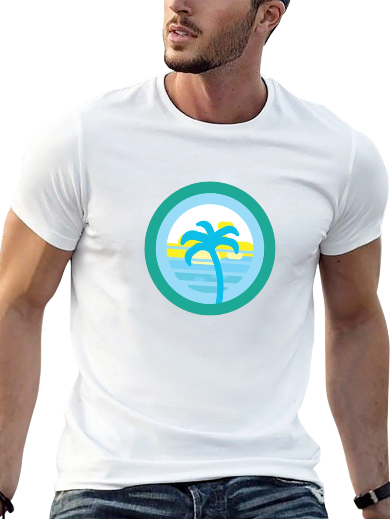 Tropical Palm Tree Circle Graphic Tee - Black