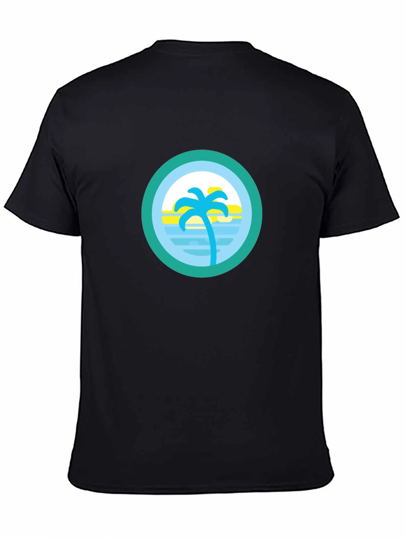 Tropical Palm Tree Circle Graphic Tee - Black