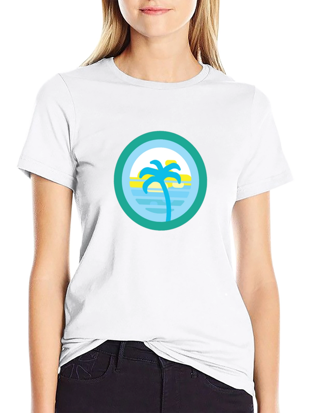 Tropical Palm Tree Circle Graphic Tee - Black