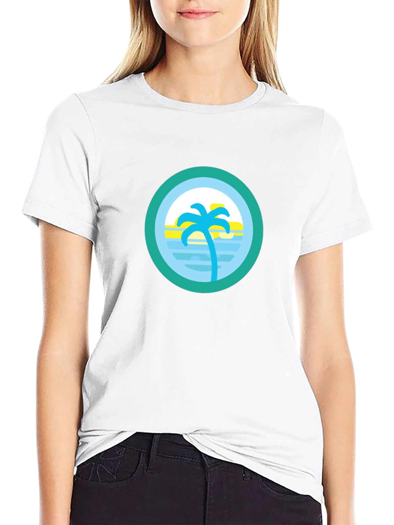 Tropical Palm Tree Circle Graphic Tee - Black
