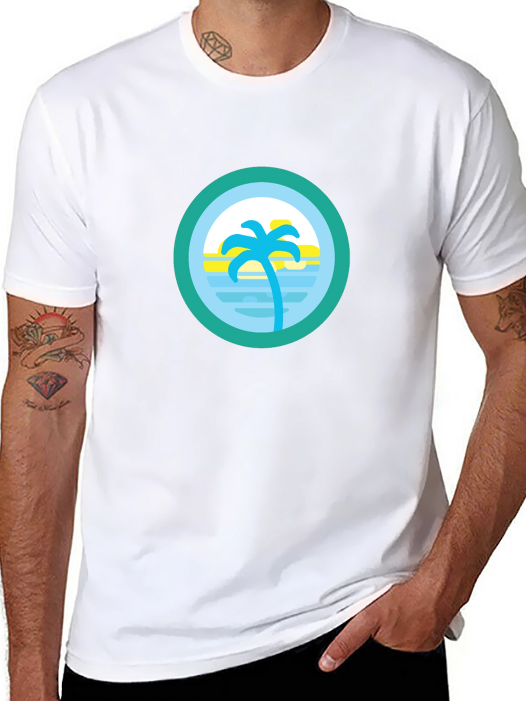 Tropical Palm Tree Circle Graphic Tee - Black