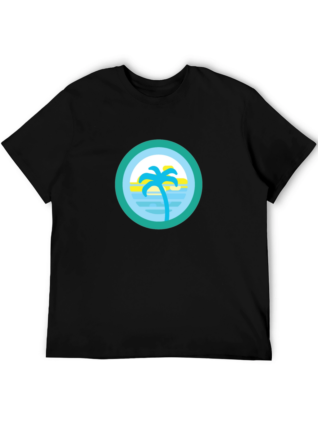 Tropical Palm Tree Circle Graphic Tee - Black