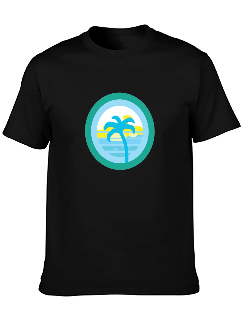 Tropical Palm Tree Circle Graphic Tee - Black