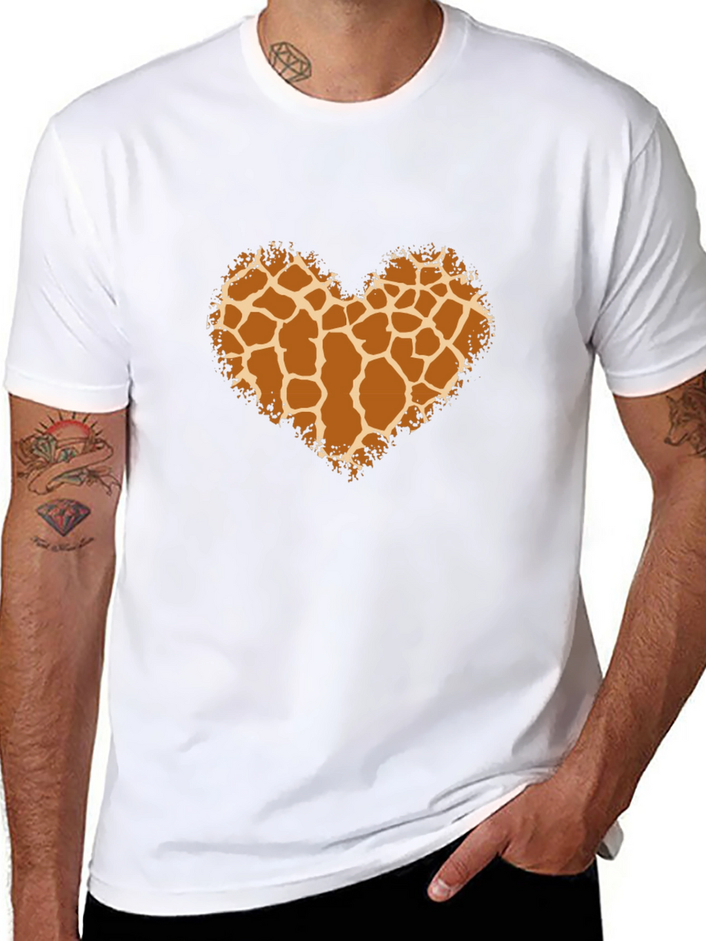 Giraffe Print Heart Tee - Black Unisex Shirt