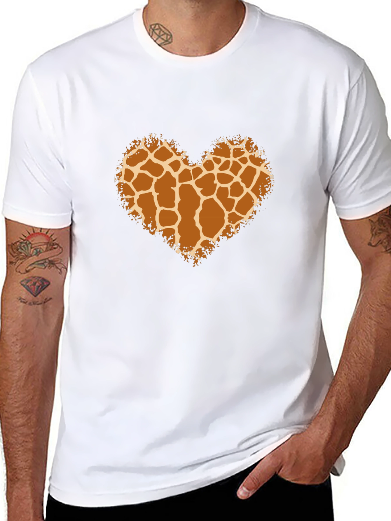 Giraffe Print Heart Tee - Black Unisex Shirt